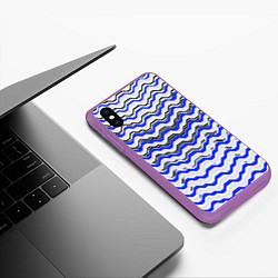 Чехол iPhone XS Max матовый Black and blue stripes on a white background, цвет: 3D-фиолетовый — фото 2