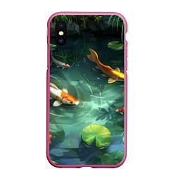 Чехол iPhone XS Max матовый Рыбки Кои плавают в пруду, цвет: 3D-малиновый