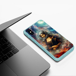 Чехол iPhone XS Max матовый Мона Лиза в открытом космосе - нейросеть, цвет: 3D-мятный — фото 2