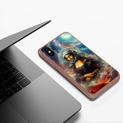 Чехол iPhone XS Max матовый Мона Лиза в открытом космосе - нейросеть, цвет: 3D-коричневый — фото 2