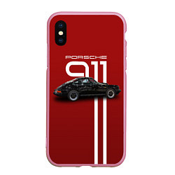 Чехол iPhone XS Max матовый Ретро автомобиль Porsche, цвет: 3D-розовый