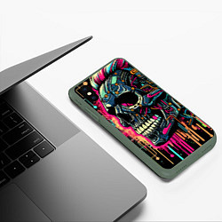 Чехол iPhone XS Max матовый Кибер череп - нейросеть, цвет: 3D-темно-зеленый — фото 2