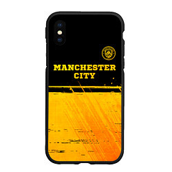 Чехол iPhone XS Max матовый Manchester City - gold gradient посередине, цвет: 3D-черный