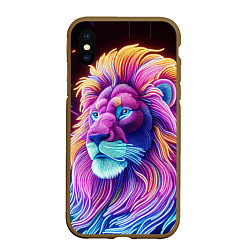 Чехол iPhone XS Max матовый Космический неоновый лев - нейросеть фантазия, цвет: 3D-коричневый