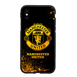 Чехол iPhone XS Max матовый Manchester United - gold gradient, цвет: 3D-черный