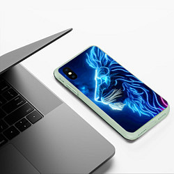 Чехол iPhone XS Max матовый Профиль космического неонового льва - нейросеть, цвет: 3D-салатовый — фото 2