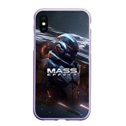 Чехол iPhone XS Max матовый Mass Effect game space, цвет: 3D-светло-сиреневый