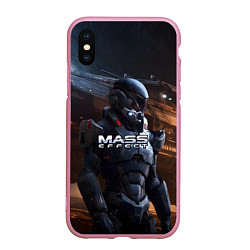 Чехол iPhone XS Max матовый Mass Effect game space, цвет: 3D-розовый