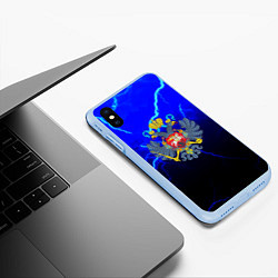 Чехол iPhone XS Max матовый Герб РФ шторм империя, цвет: 3D-голубой — фото 2