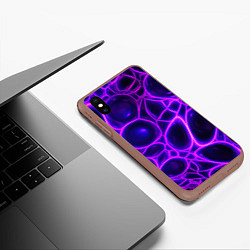 Чехол iPhone XS Max матовый Фиолетовы неоновые соты, цвет: 3D-коричневый — фото 2