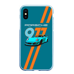 Чехол iPhone XS Max матовый Porsche немецкий спорткар, цвет: 3D-голубой
