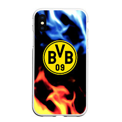 Чехол iPhone XS Max матовый Borussia fire storm steel, цвет: 3D-белый