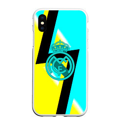 Чехол iPhone XS Max матовый Real madrid fc geometry, цвет: 3D-белый