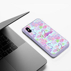 Чехол iPhone XS Max матовый Фламинго и кувшинки батик, цвет: 3D-светло-сиреневый — фото 2