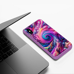 Чехол iPhone XS Max матовый Абстракция, водоворот из ярких красок, цвет: 3D-фиолетовый — фото 2