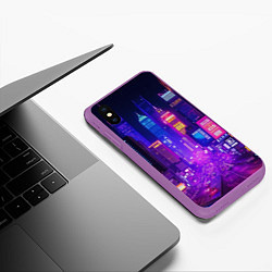 Чехол iPhone XS Max матовый Город ночью, цвет: 3D-фиолетовый — фото 2