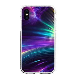 Чехол iPhone XS Max матовый Неоновые лучи на фиолетовом фоне, цвет: 3D-белый