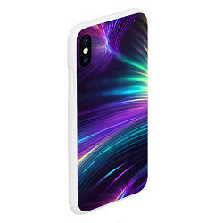 Чехол iPhone XS Max матовый Неоновые лучи на фиолетовом фоне, цвет: 3D-белый — фото 2