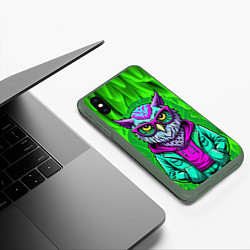 Чехол iPhone XS Max матовый Сова модница на стиле, цвет: 3D-темно-зеленый — фото 2