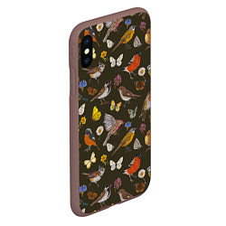 Чехол iPhone XS Max матовый Птицы и бабочки с цветами паттерн, цвет: 3D-коричневый — фото 2