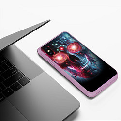 Чехол iPhone XS Max матовый Неоновый кибер череп - нейросеть, цвет: 3D-сиреневый — фото 2