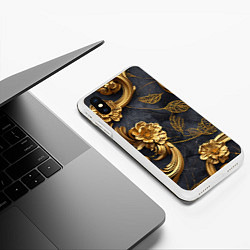 Чехол iPhone XS Max матовый Золотые объемные узоры на ткани, цвет: 3D-белый — фото 2