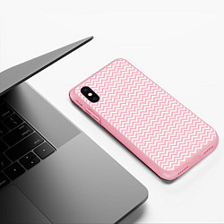 Чехол iPhone XS Max матовый Белый в розовые ломаные полосы, цвет: 3D-баблгам — фото 2