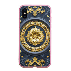 Чехол iPhone XS Max матовый Объемные золотые классические узоры, цвет: 3D-розовый