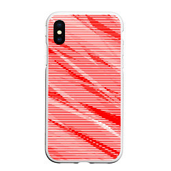 Чехол iPhone XS Max матовый Полосатый красно-белый, цвет: 3D-белый
