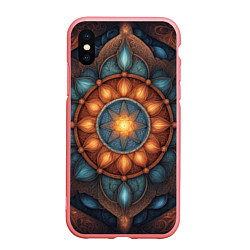 Чехол iPhone XS Max матовый Симметричный орнамент - мандала узор со светящейся, цвет: 3D-баблгам