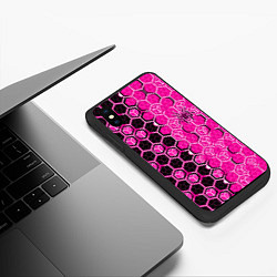 Чехол iPhone XS Max матовый Техно-киберпанк шестиугольники розовый и чёрный с, цвет: 3D-черный — фото 2