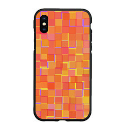 Чехол iPhone XS Max матовый Россыпь оранжевых квадратов, цвет: 3D-черный