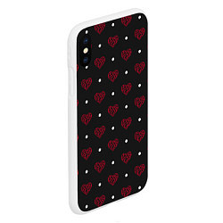 Чехол iPhone XS Max матовый Красные сердечки и белые точки на черном, цвет: 3D-белый — фото 2