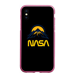 Чехол iPhone XS Max матовый Nasa горы лого, цвет: 3D-малиновый