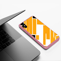 Чехол iPhone XS Max матовый Жёлтые широкие линии на белом фоне, цвет: 3D-малиновый — фото 2