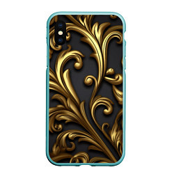 Чехол iPhone XS Max матовый Яркие золотые объемные узоры, цвет: 3D-мятный