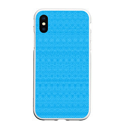 Чехол iPhone XS Max матовый Однотонный голубой полосатый узор, цвет: 3D-белый