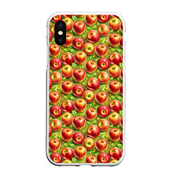 Чехол iPhone XS Max матовый Румяные яблоки паттерн, цвет: 3D-белый