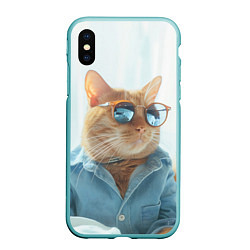 Чехол iPhone XS Max матовый Альфа кот, цвет: 3D-мятный