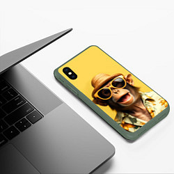 Чехол iPhone XS Max матовый Обезьяна в шляпе, цвет: 3D-темно-зеленый — фото 2