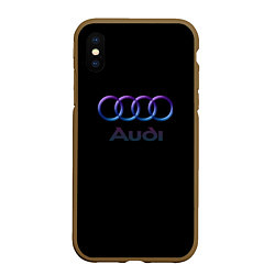 Чехол iPhone XS Max матовый Audi neon logo, цвет: 3D-коричневый