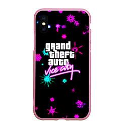 Чехол iPhone XS Max матовый GTA winter neon, цвет: 3D-розовый