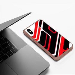 Чехол iPhone XS Max матовый Бело-красные линии на чёрном фоне, цвет: 3D-коричневый — фото 2