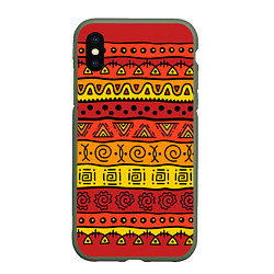 Чехол iPhone XS Max матовый Африканские этнический орнамент, цвет: 3D-темно-зеленый