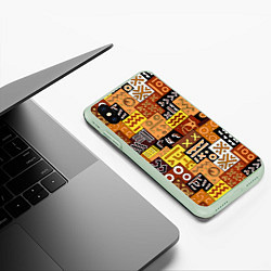 Чехол iPhone XS Max матовый Африканские этнический коллаж, цвет: 3D-салатовый — фото 2