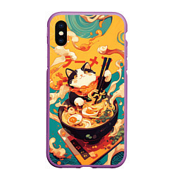 Чехол iPhone XS Max матовый The cat eats ramen, цвет: 3D-фиолетовый