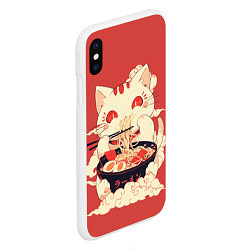 Чехол iPhone XS Max матовый Japanese cat eats ramen, цвет: 3D-белый — фото 2