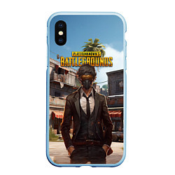 Чехол iPhone XS Max матовый PUBG персонаж в маске, цвет: 3D-голубой