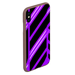 Чехол iPhone XS Max матовый Чёрно-белые полосы на фиолетовом фоне, цвет: 3D-коричневый — фото 2