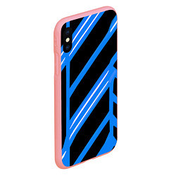 Чехол iPhone XS Max матовый Black and white stripes on a blue background, цвет: 3D-баблгам — фото 2